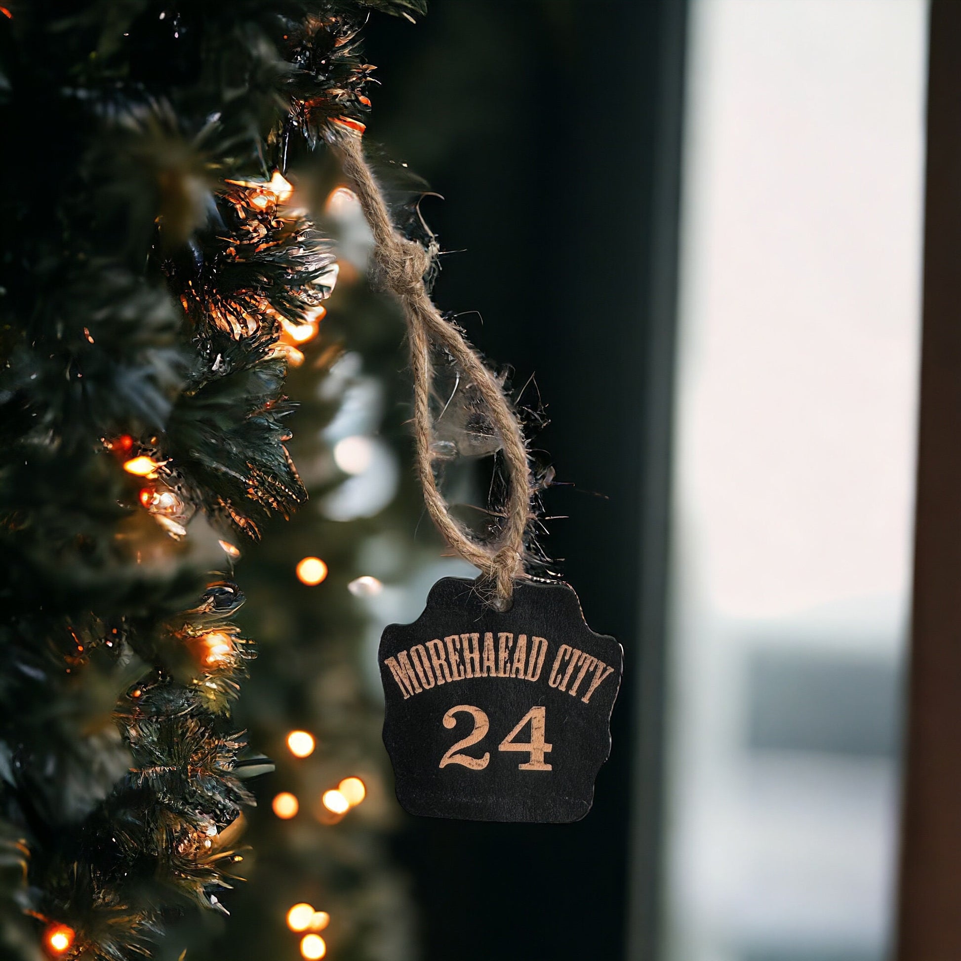 Personalized helmet shield leather ornament, Custom leather ornament, Firefighter Christmas ornament