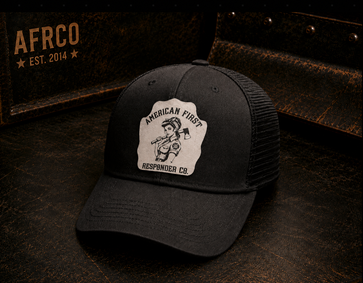Female Firefighter Leatherette Patch Trucker Hat