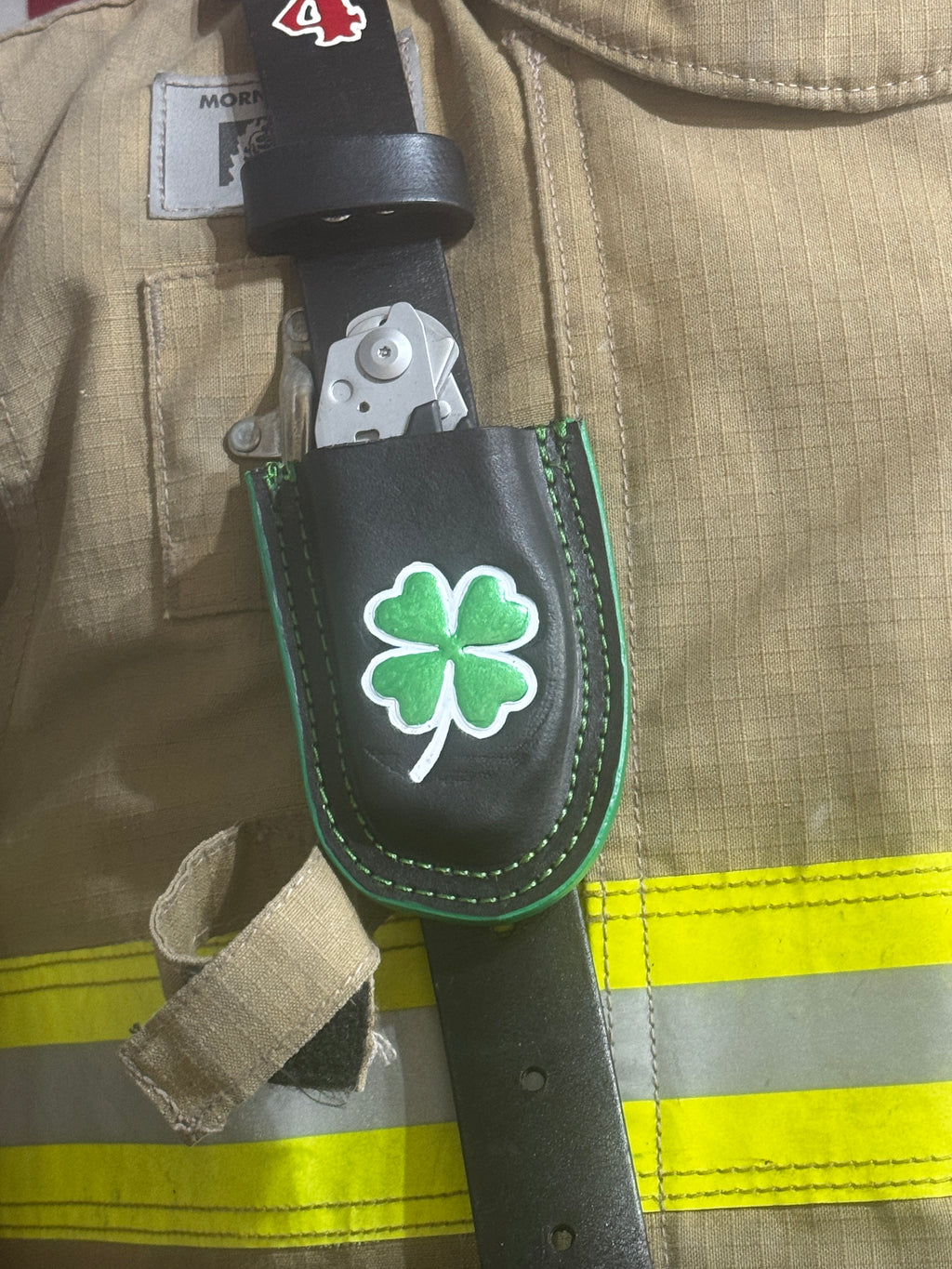Leather Raptor Shears Holster – Shamrock Edition (Fits Firefighter Radio Straps)