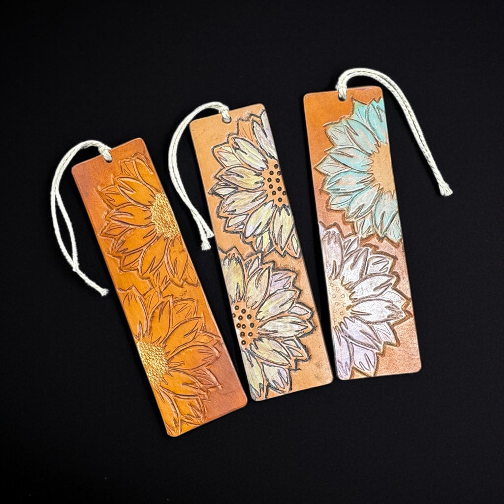 Hand-Painted Sunflower Leather Bookmark