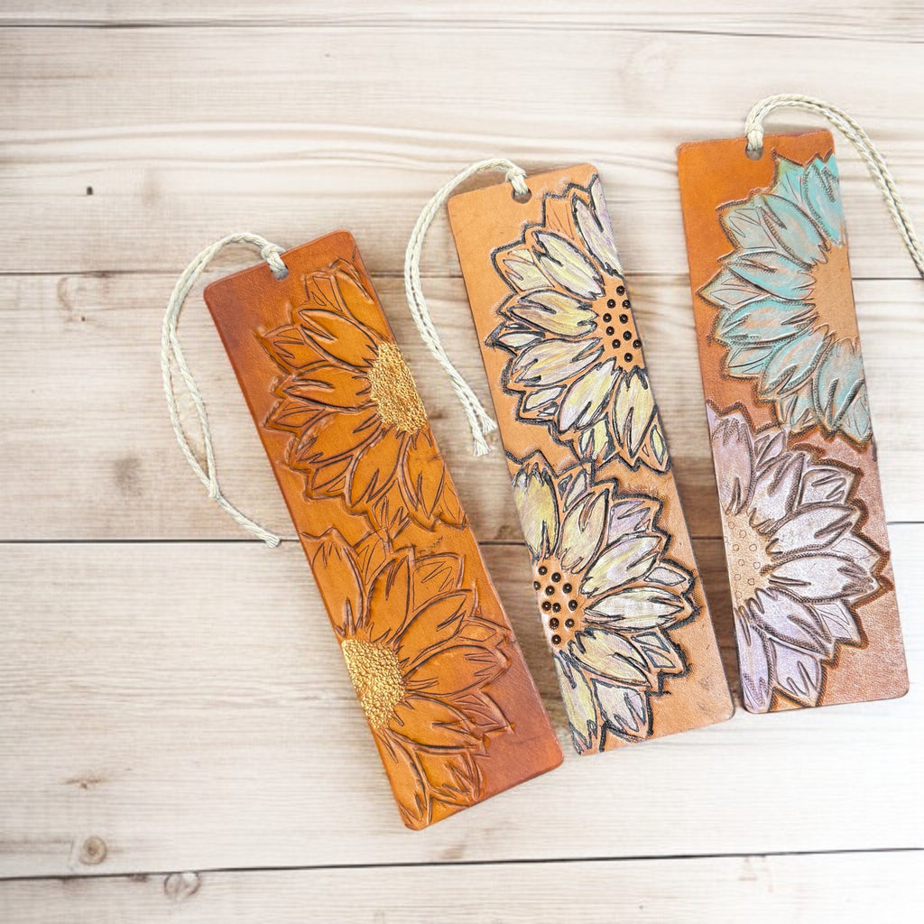 Hand-Painted Sunflower Leather Bookmark