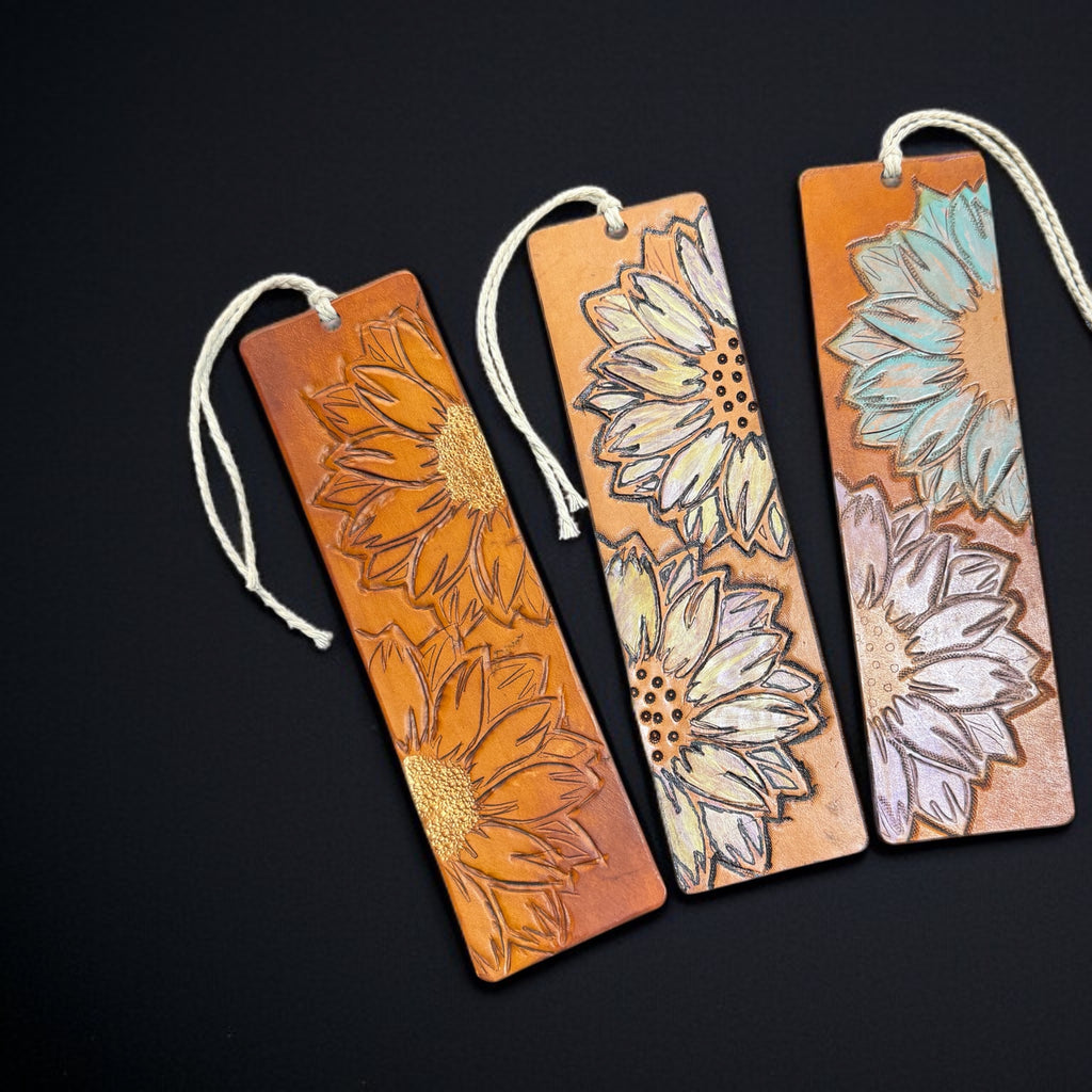 Hand-Painted Sunflower Leather Bookmark