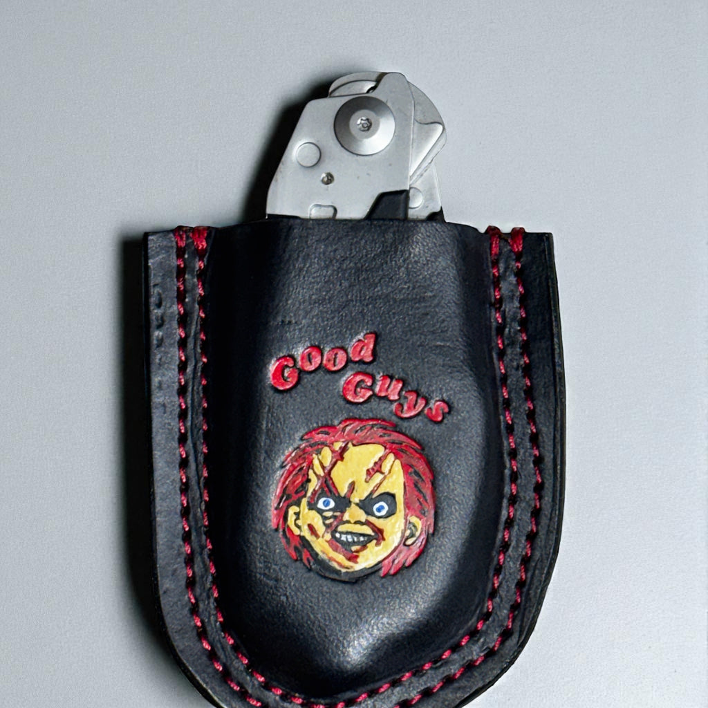 Custom horror doll Raptor Shears leather holster