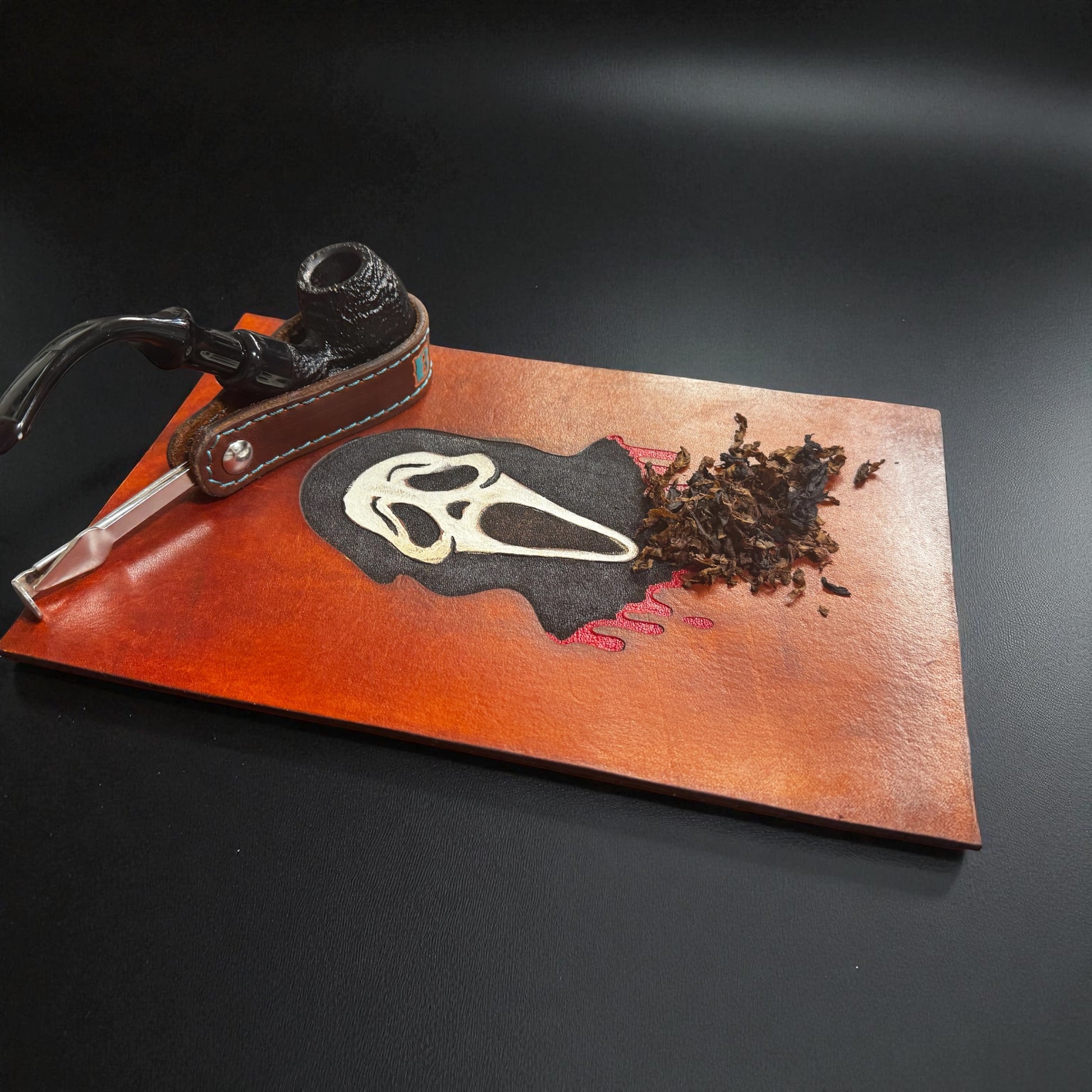 Tobacco prep mat with optional leather pipe holder