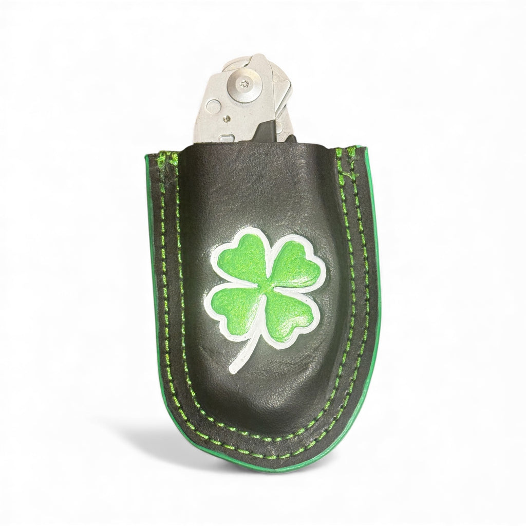 Leather shamrock Raptor Shears holster on white background