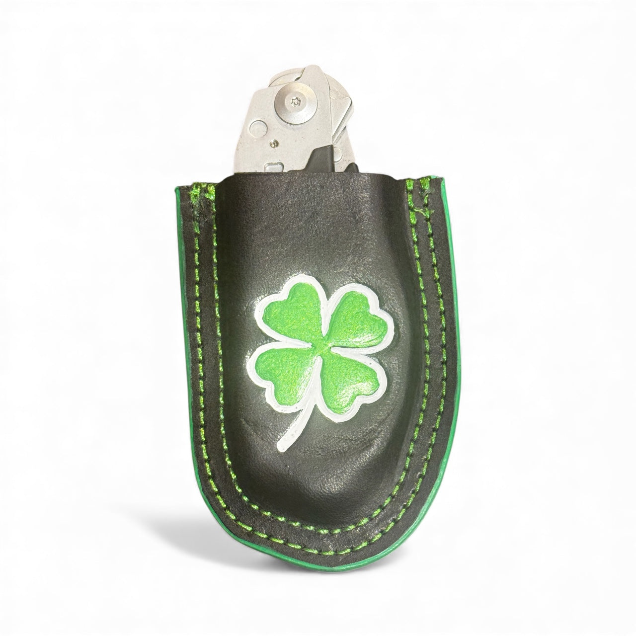 Leather shamrock Raptor Shears holster on white background