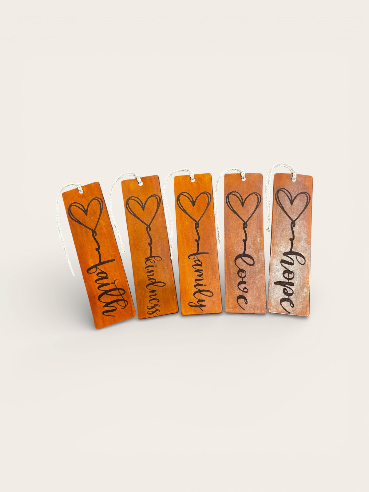 Handmade Leather Bookmark – Faith, Family, Love, Kindness, Hope