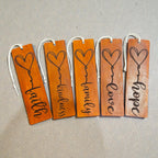 Handmade Leather Bookmark – Faith, Family, Love, Kindness, Hope