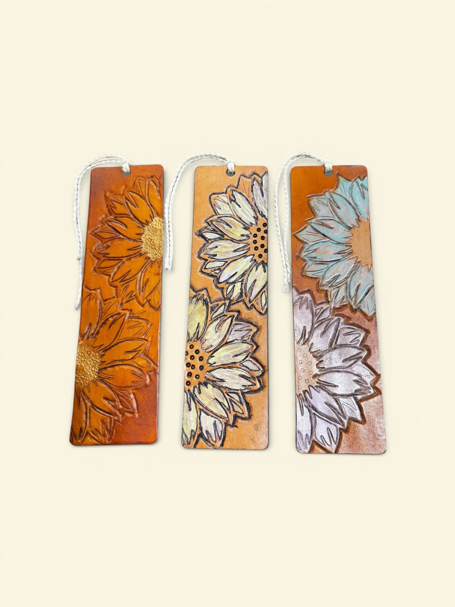 Tooled & Hand Painted Sunflower Leather Bookmark