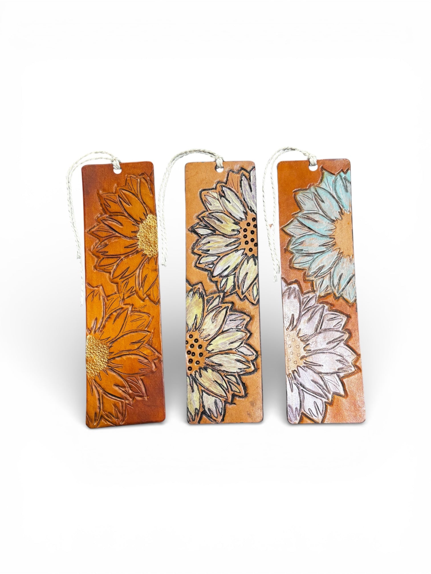 Tooled & Hand Painted Sunflower Leather Bookmark