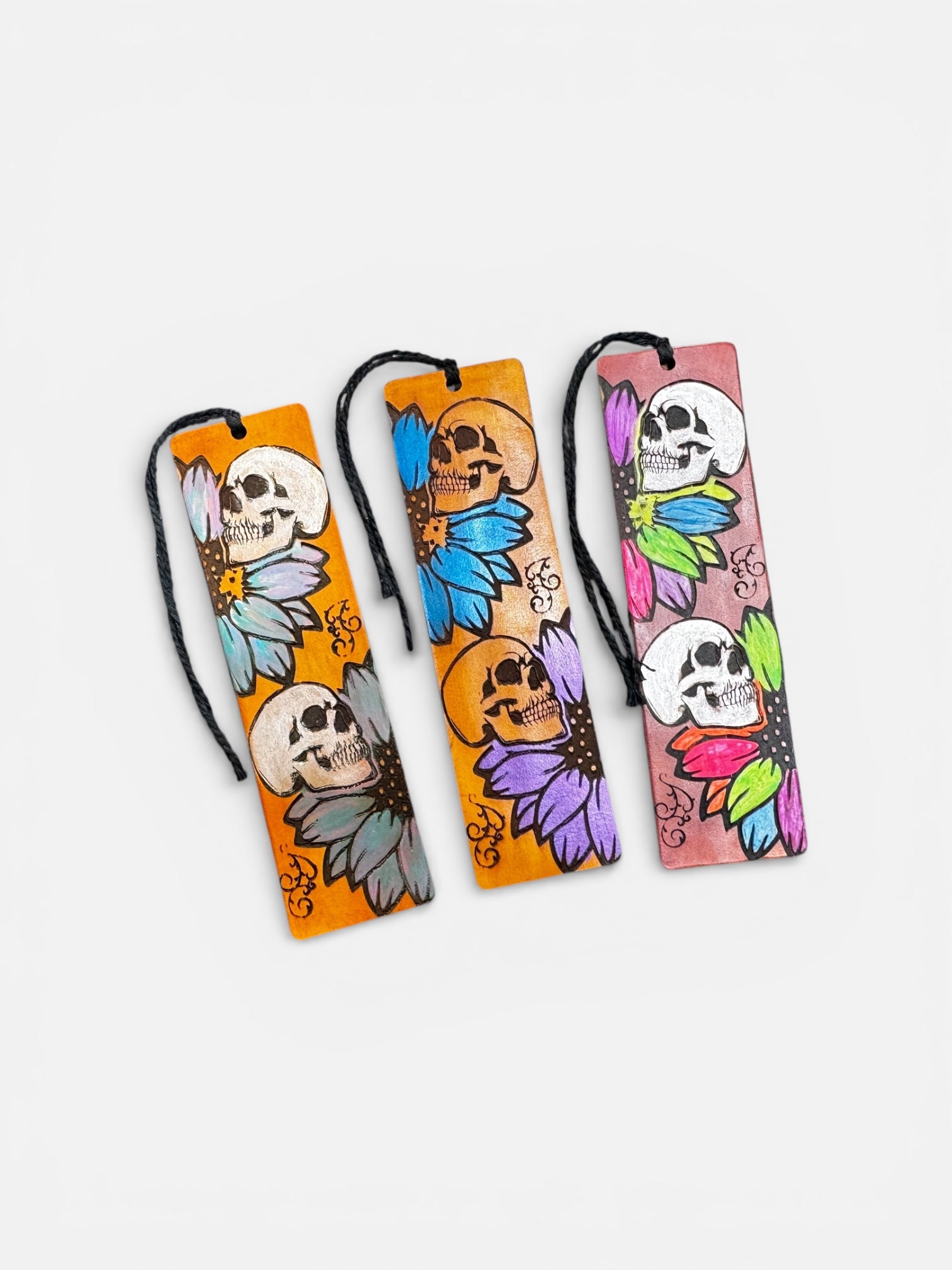 Hand Painted Skull Leather Bookmark