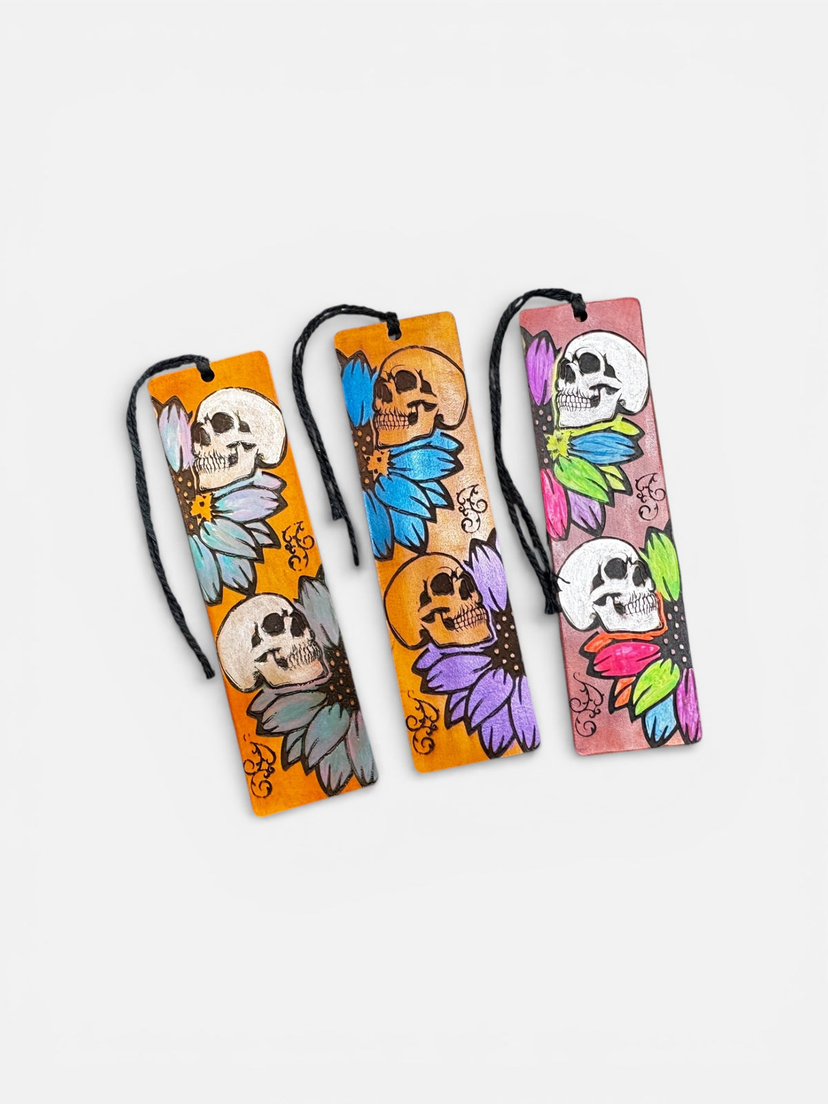 Hand Painted Skull Leather Bookmark
