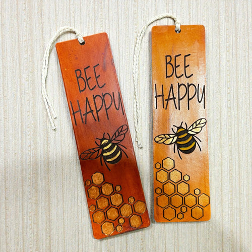 Bee Happy – Hand Painted Leather Bookmark