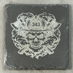 Firefighter Slate Coasters – Skull Helmet Design – Set of 4