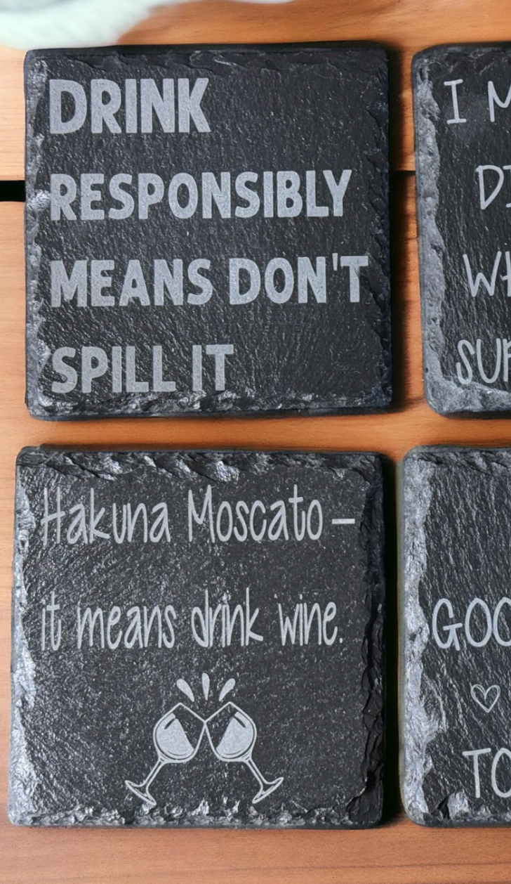Funny Sarcastic Slate Coasters – Witty Drinkware for Smart Mouths
