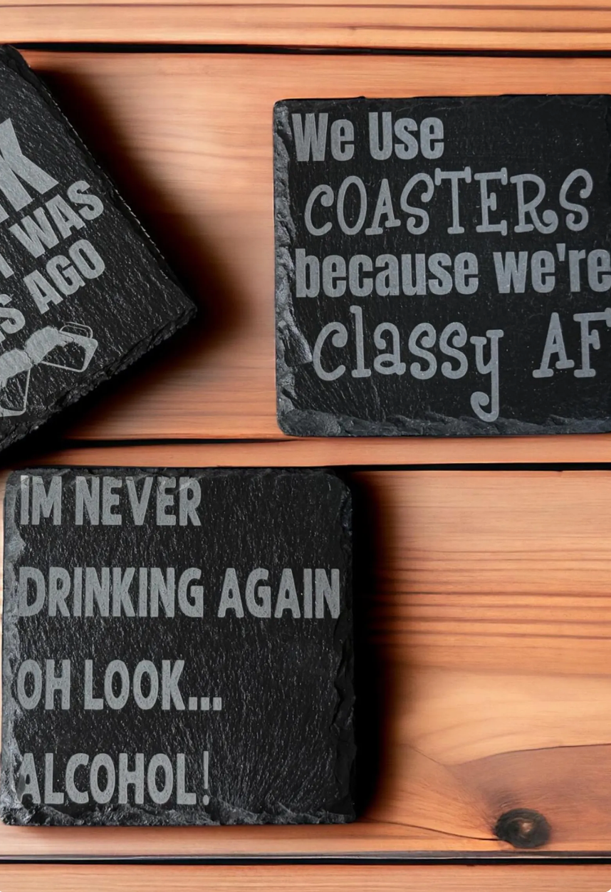 Funny Sarcastic Slate Coasters – Witty Drinkware for Smart Mouths
