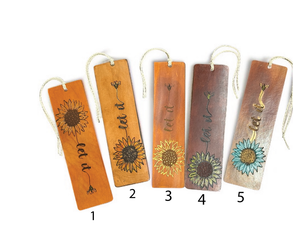 Hand-Painted Leather Bookmark – Sunflowers & Bees