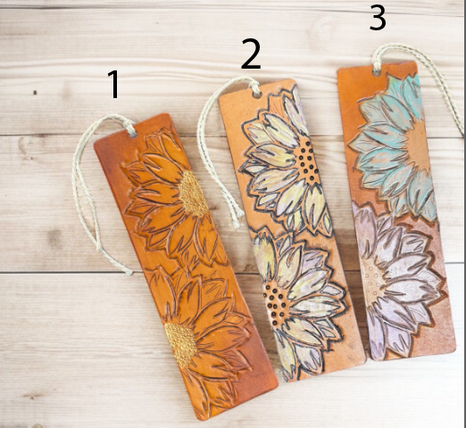 Hand-Painted Sunflower Leather Bookmark