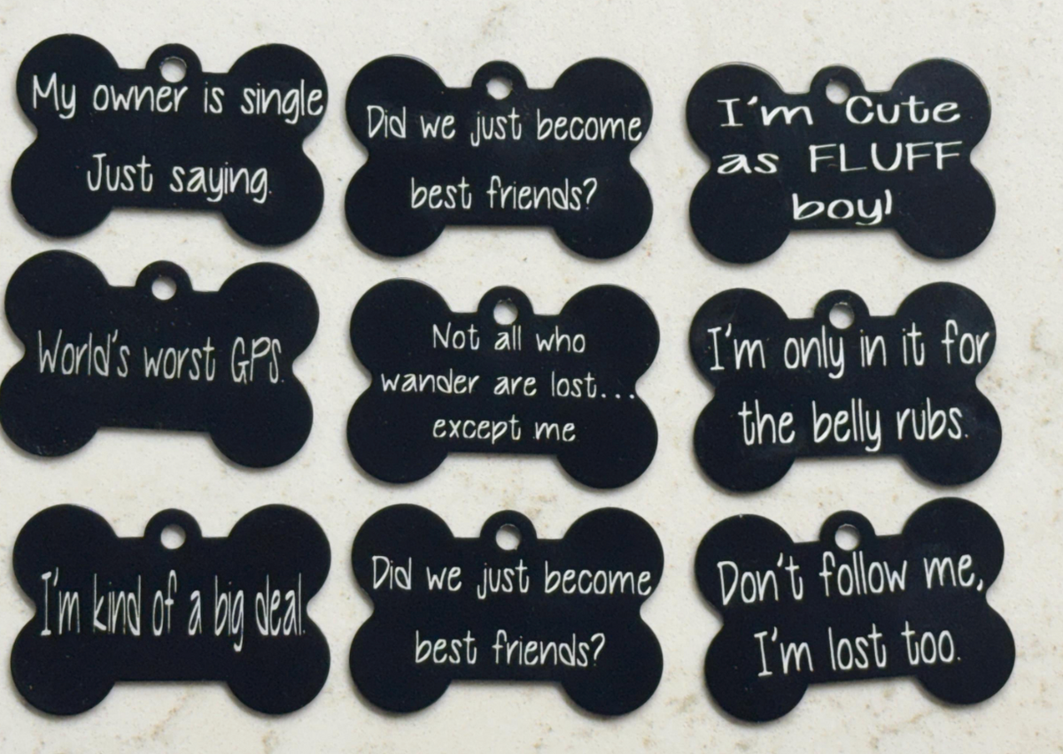 Custom engraved pet tag in black aluminum