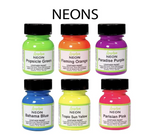 Neon leather paint color options featuring bright Angelus neon paints available for custom firefighter glove straps and personalized leather gear.