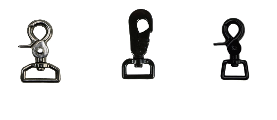 Comparison of Black Beefy Bolt and Chrome Trigger Snap hardware options available for personalized firefighter radio straps.