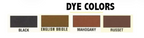 Leather dye color options for custom firefighter leather gear including Black, English Bridle, Mahogany, Russet.