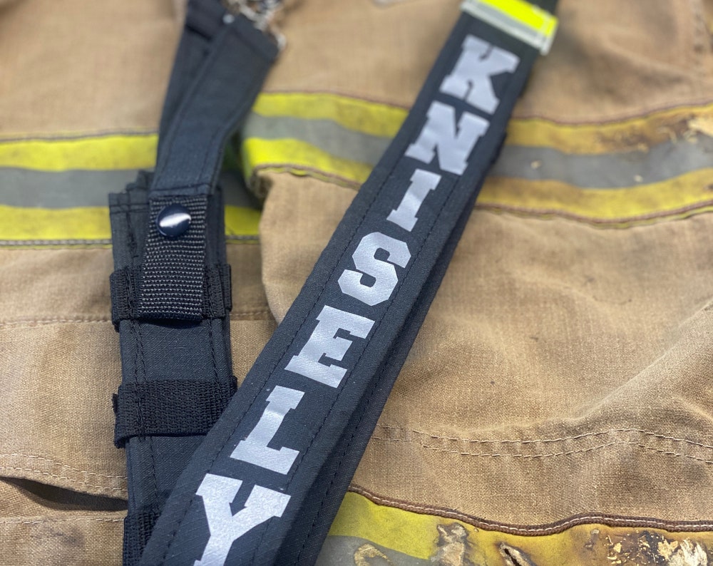 Custom fabric radio strap with reflective name 