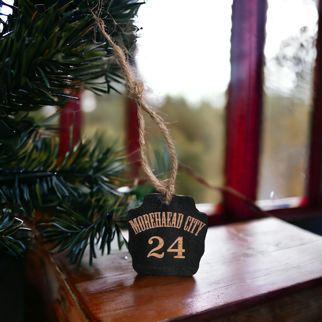 Personalized helmet shield leather ornament, Custom leather ornament, Firefighter Christmas ornament