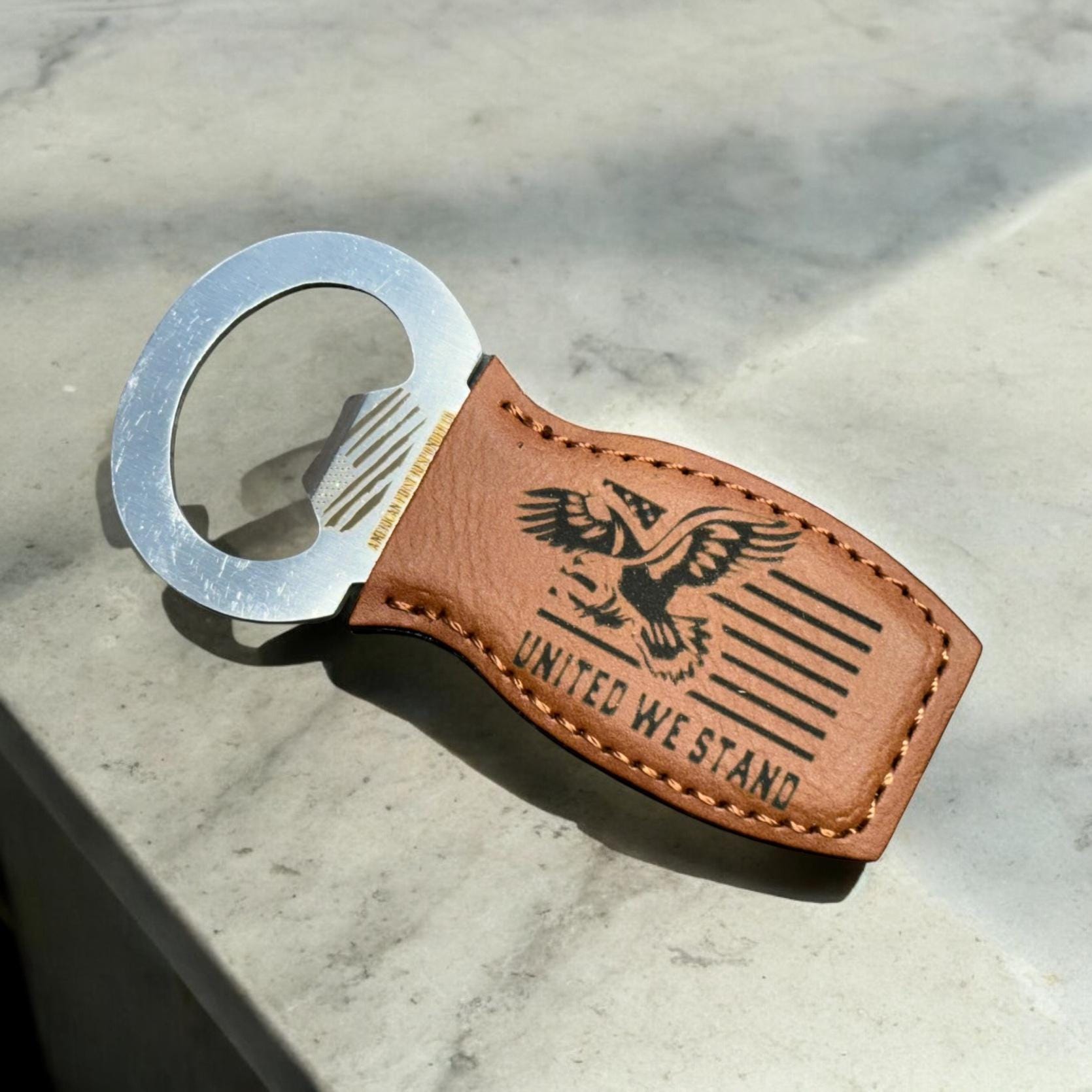 1st Amendment Leather & Metal Bottle Opener – Patriotic Gift for Beer Lovers